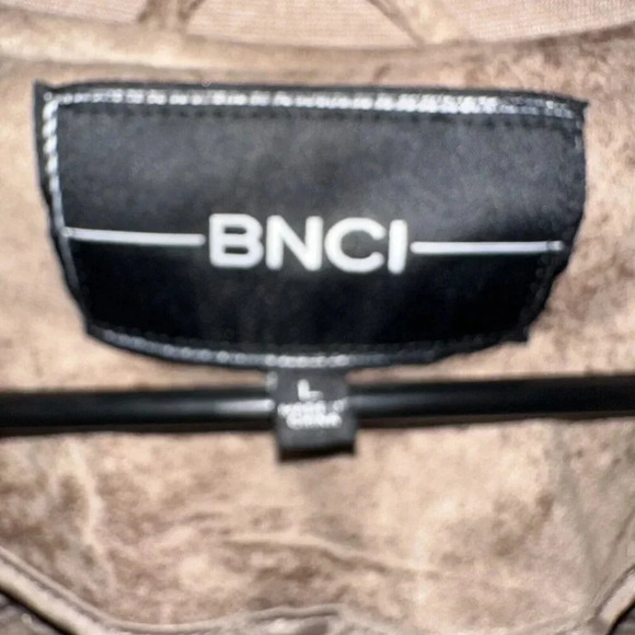 BNCI by Blanc Noir Women's Distressed Faux Suede Jacket Varsity Brown Zip Sz L - Picture 3 of 6